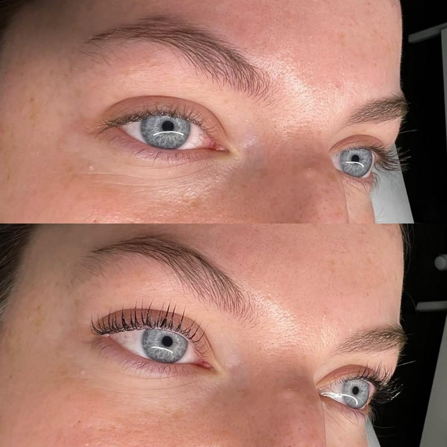Lash lift and brow shape, before and after, by Rosewood in Woonona